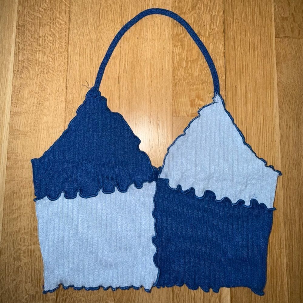 SHEIN Blue Textured Halter Top